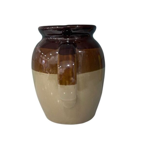 Vtg Stoneware Pitcher Jug 6" Two-toned Brown Glazed Finish Pottery With Handle - Picture 8 of 11